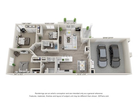 Floor plan for 3 beds, 2 baths, 1348 sqft